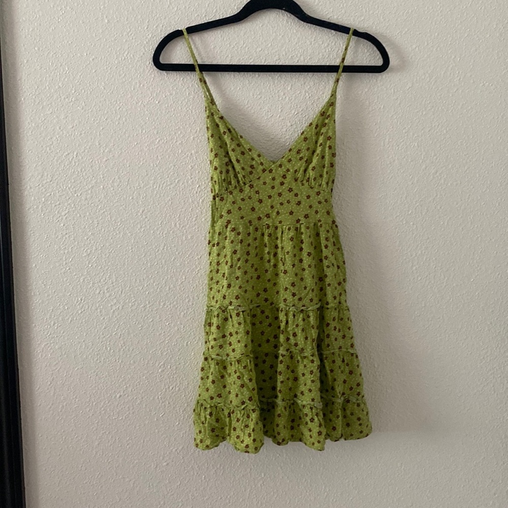 Green and brown floral dress